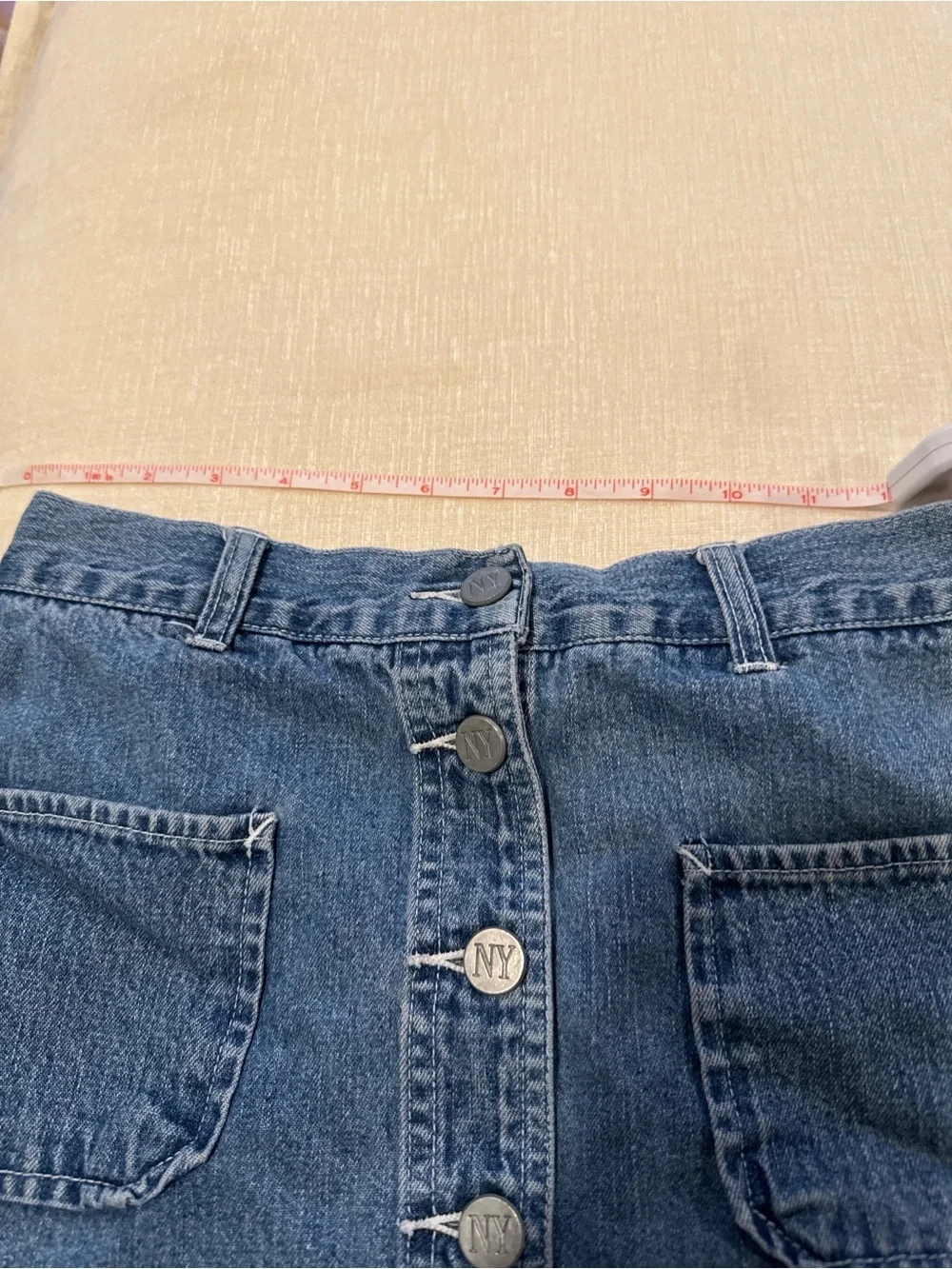 NY Jeans New York & Company Denim Button Front Mini Skirt Sz 4 Blue 100% Cotton